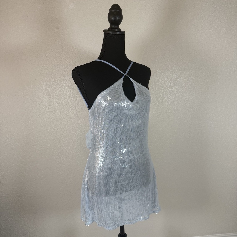 Peppermayo Blue Sequin Mini Dress Open Back Party Cocktail Sz S